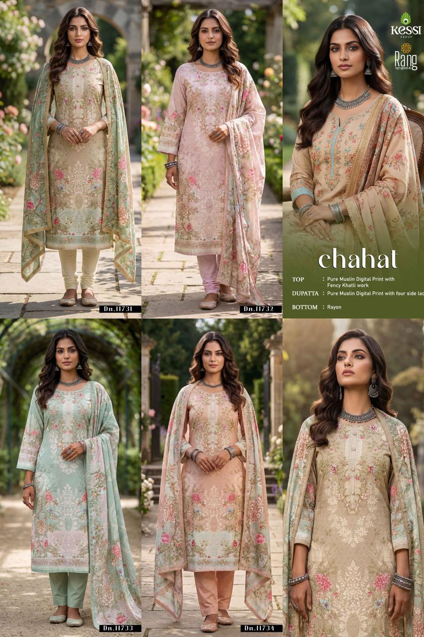 Chahat Kessi Rang Pure Muslin Pant Style Suits Manufacturer Ahmedabad