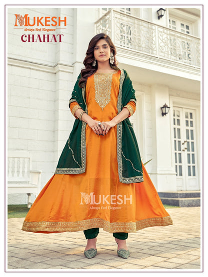 Chahat Mukesh Banwery Vichitra Silk Readymade Anarkali Suits Manufacturer Ahmedabad