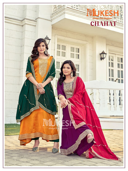 Chahat Mukesh Banwery Vichitra Silk Readymade Anarkali Suits Manufacturer Ahmedabad