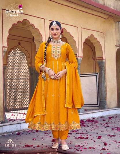 Chahat Radhika Lifestyle Vichitra Silk Readymade Anarkali Suits Wholesale