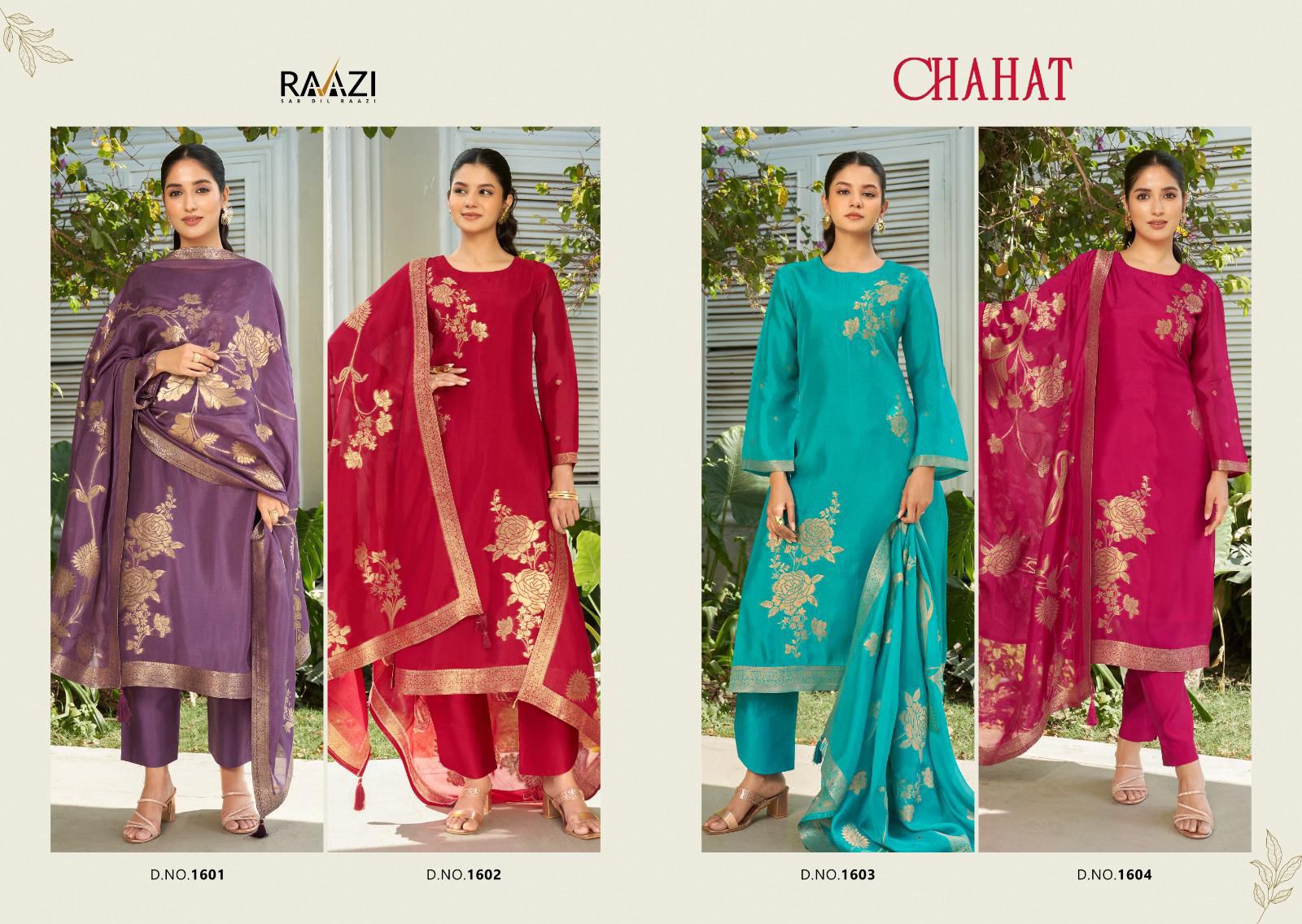 Chahat Rama Raazi Silk Jacquard Pant Style Suits Wholesale Price