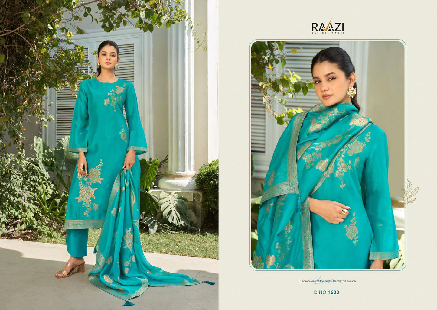 Chahat Rama Raazi Silk Jacquard Pant Style Suits Wholesale Price