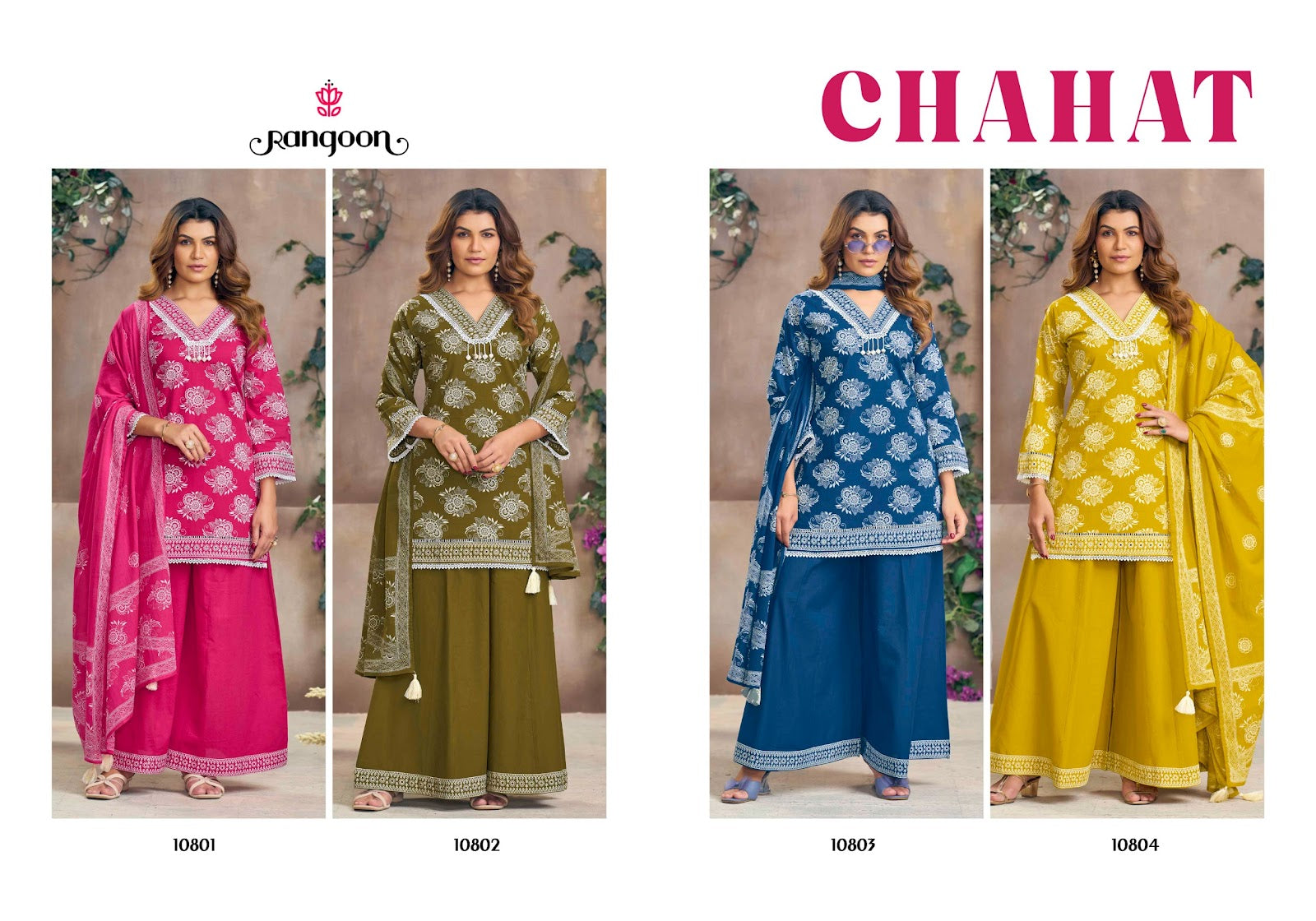 Chahat Rangoon Cotton Readymade Plazzo Style Suits Wholesaler