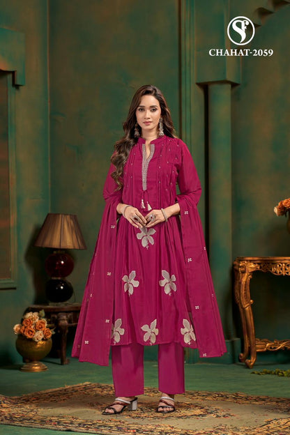 Chahat Sweety Fashion Mul Chanderi Readymade Suits Wholesaler Gujarat