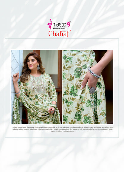 Chahat Vol 1 Mystic 9 Rayon Capsule Readymade Pant Style Suits Wholesale Rate