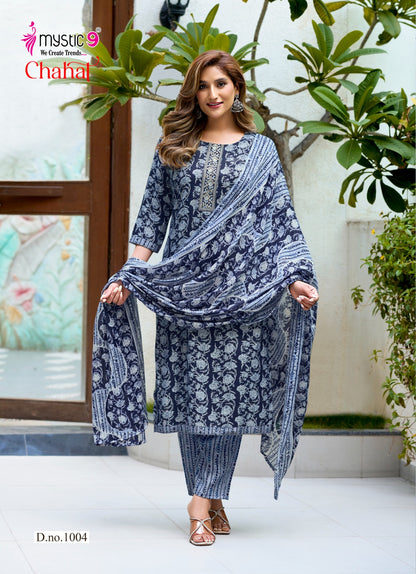 Chahat Vol 1 Mystic 9 Rayon Capsule Readymade Pant Style Suits Wholesale Rate