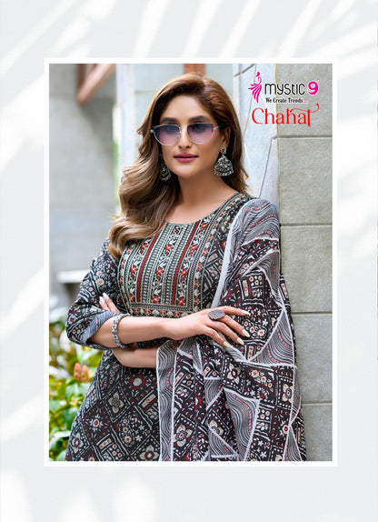 Chahat Vol 1 Mystic 9 Rayon Capsule Readymade Pant Style Suits Wholesale Rate