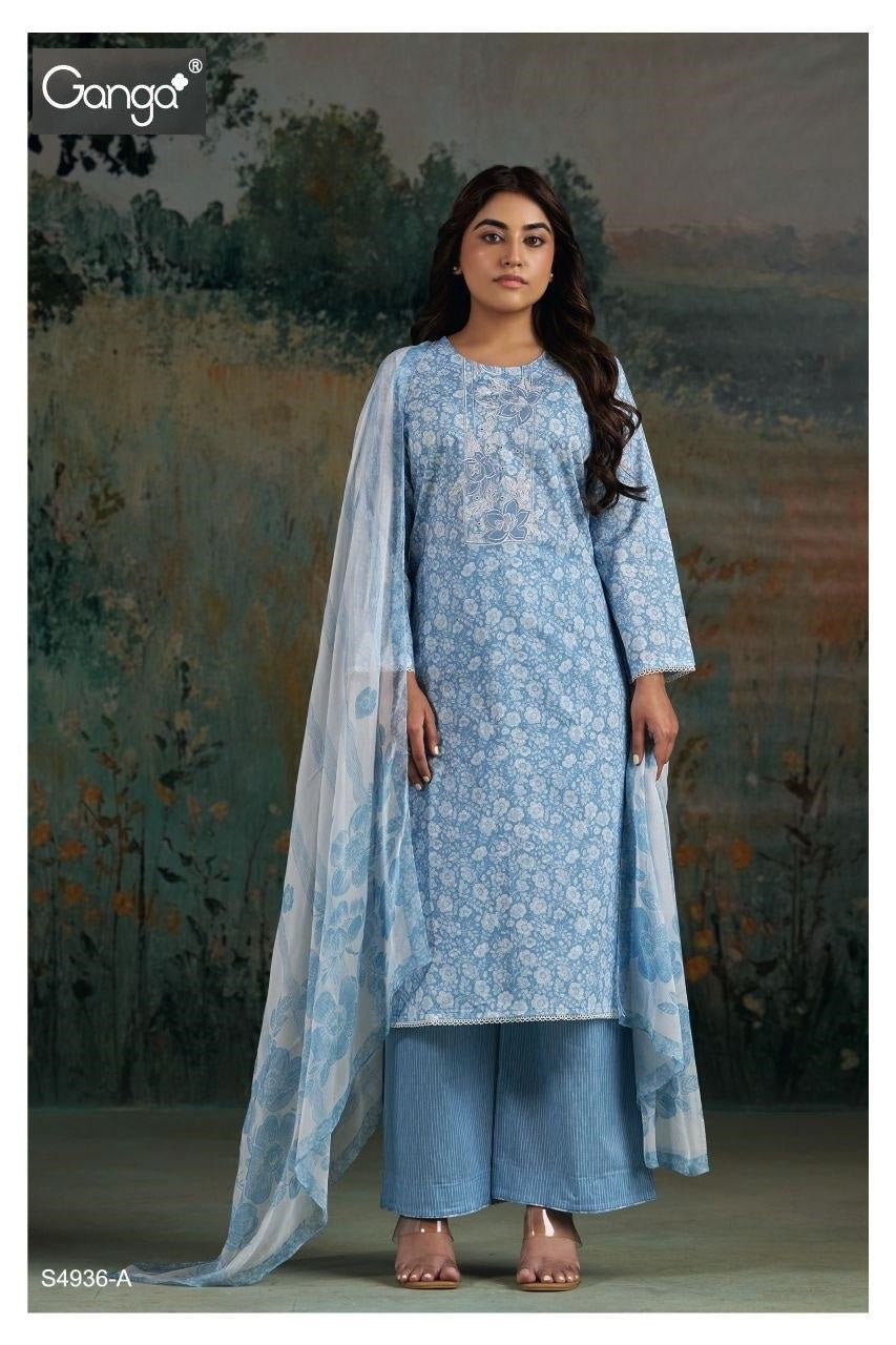 Chaitana S4936 Ganga Cotton Plazzo Style Suits Wholesaler
