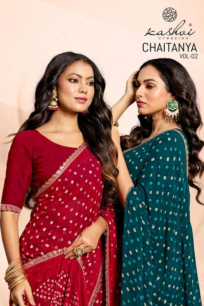 Chaitanya Vol 2 Kashvi Creation Bandhej Sarees Supplier Gujarat