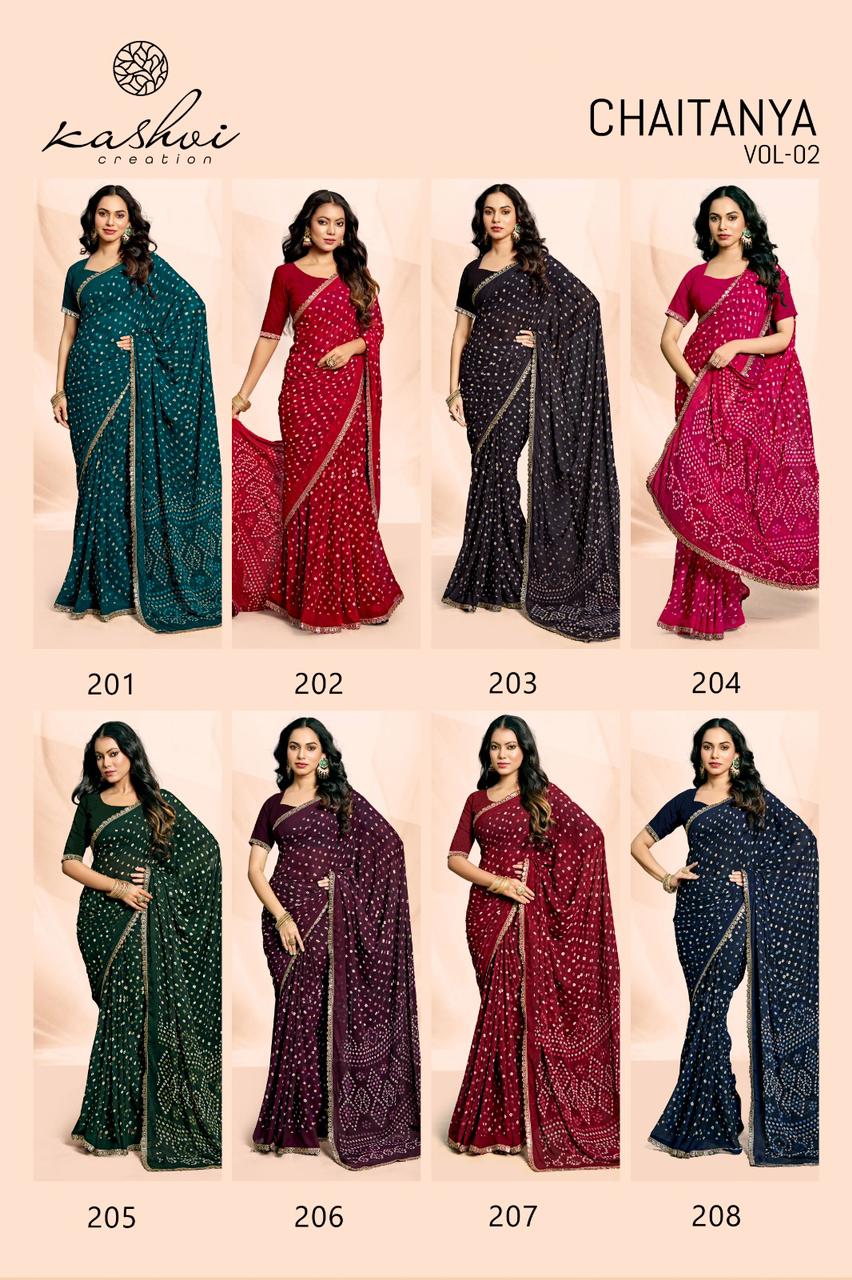 Chaitanya Vol 2 Kashvi Creation Bandhej Sarees Supplier Gujarat