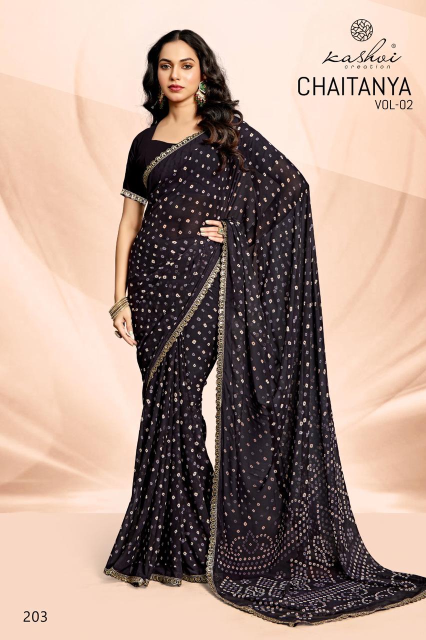 Chaitanya Vol 2 Kashvi Creation Bandhej Sarees Supplier Gujarat