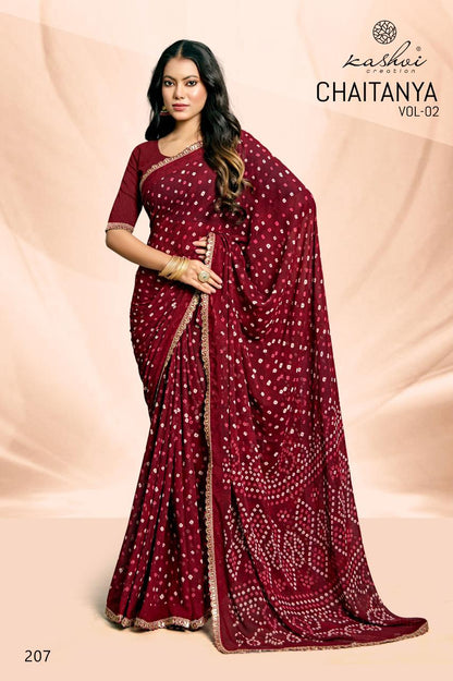 Chaitanya Vol 2 Kashvi Creation Bandhej Sarees Supplier Gujarat