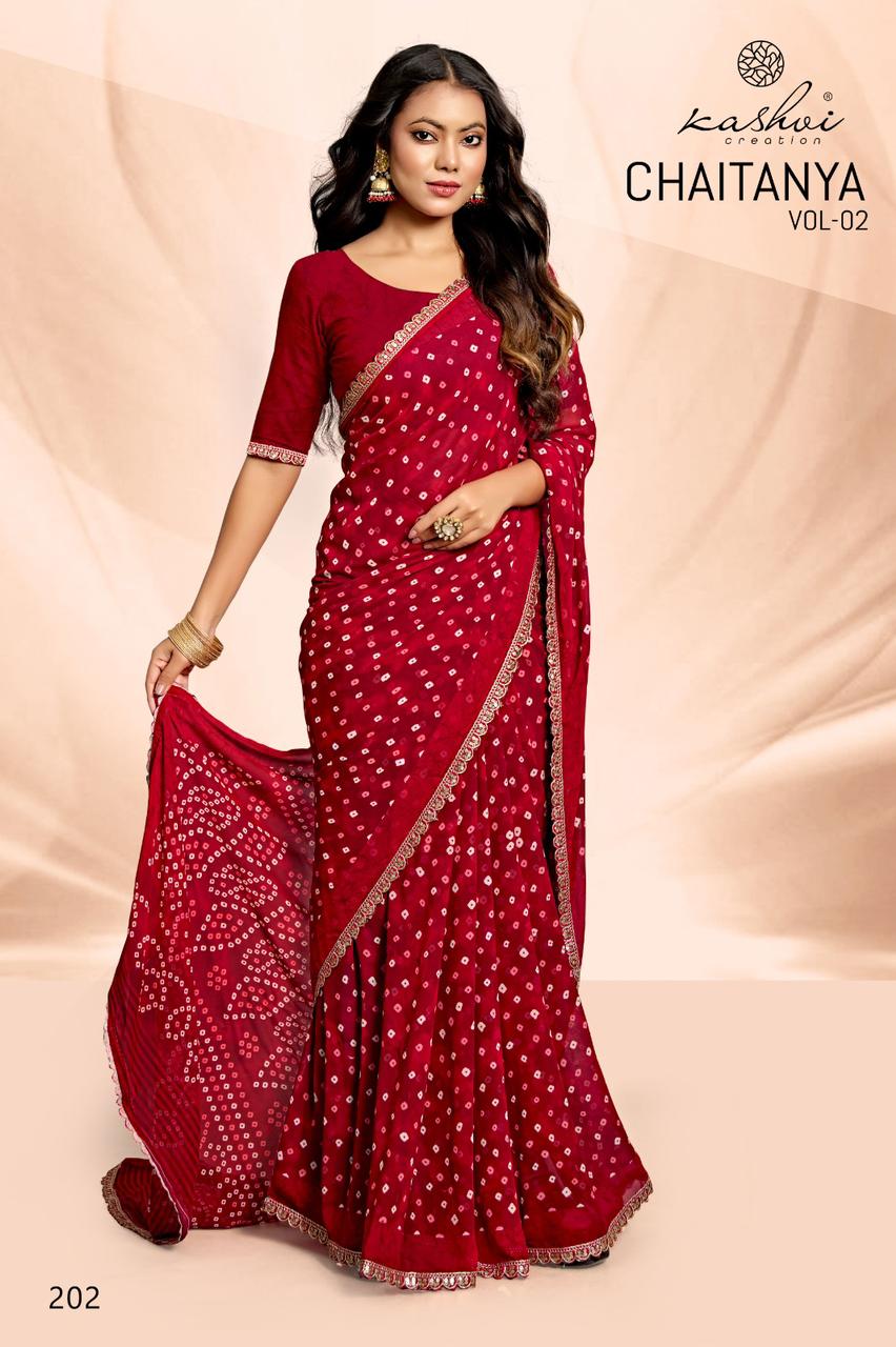 Chaitanya Vol 2 Kashvi Creation Bandhej Sarees Supplier Gujarat