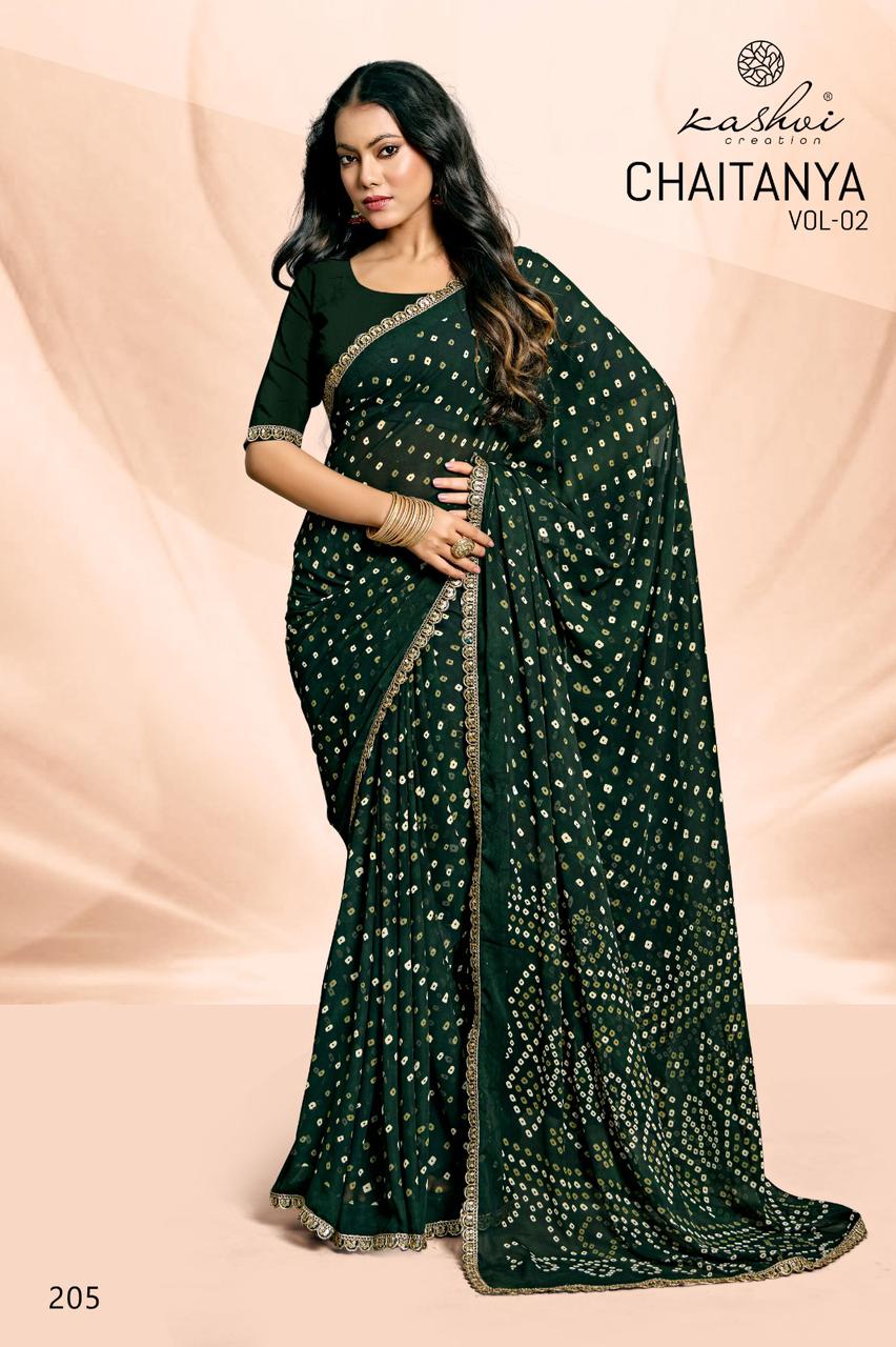 Chaitanya Vol 2 Kashvi Creation Bandhej Sarees Supplier Gujarat