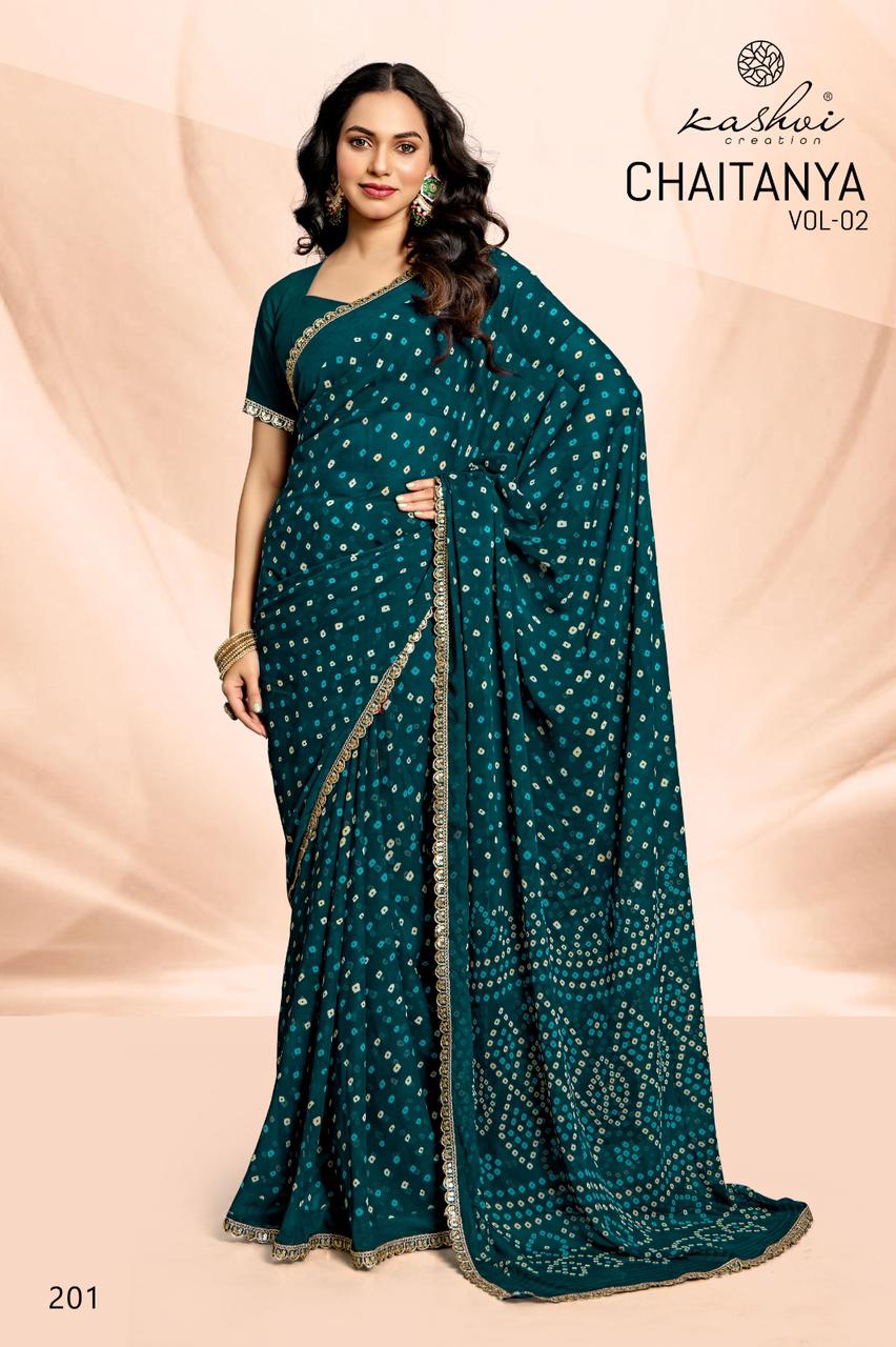 Chaitanya Vol 2 Kashvi Creation Bandhej Sarees Supplier Gujarat