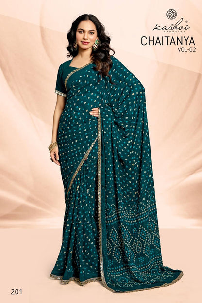 Chaitanya Vol 2 Kashvi Creation Bandhej Sarees Supplier Gujarat