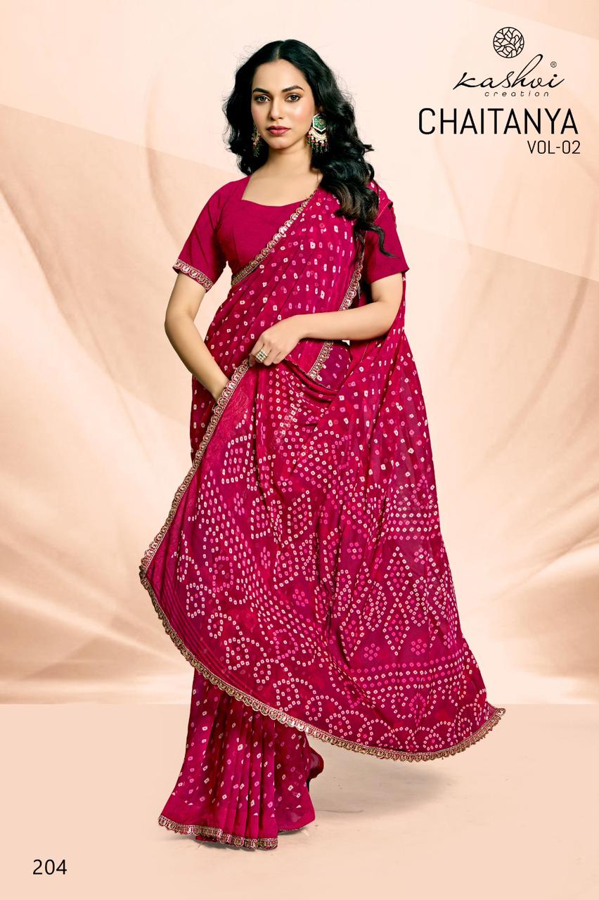 Chaitanya Vol 2 Kashvi Creation Bandhej Sarees Supplier Gujarat