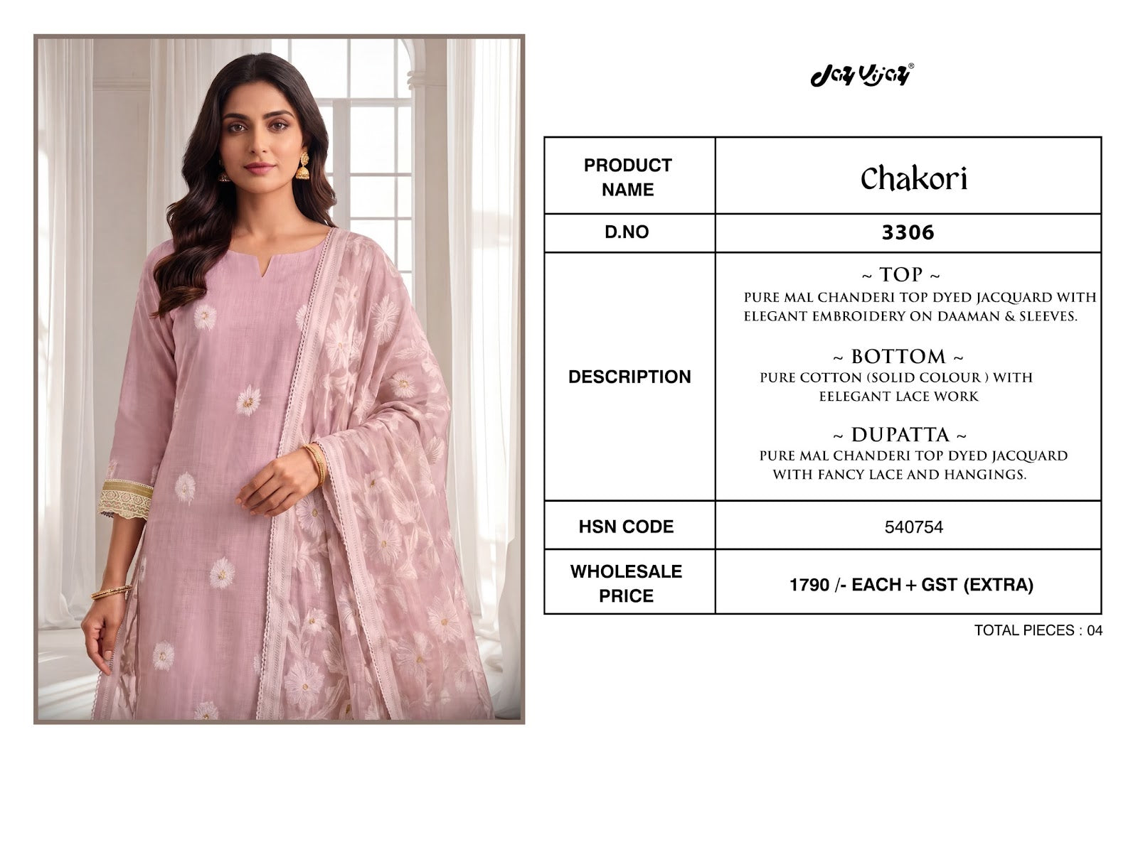 Chakori 3306 Jay Vijay Mal Chanderi Pant Style Suits Wholesale Price