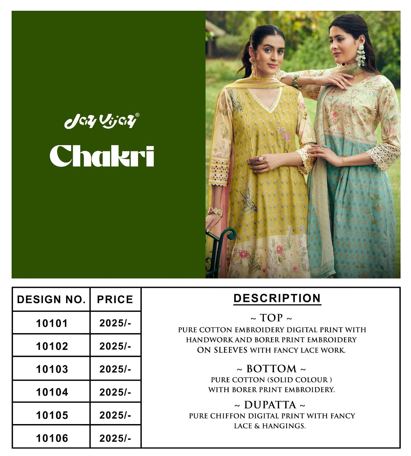 Chakri Jay Vijay Pure Cotton Pant Style Suits Supplier India