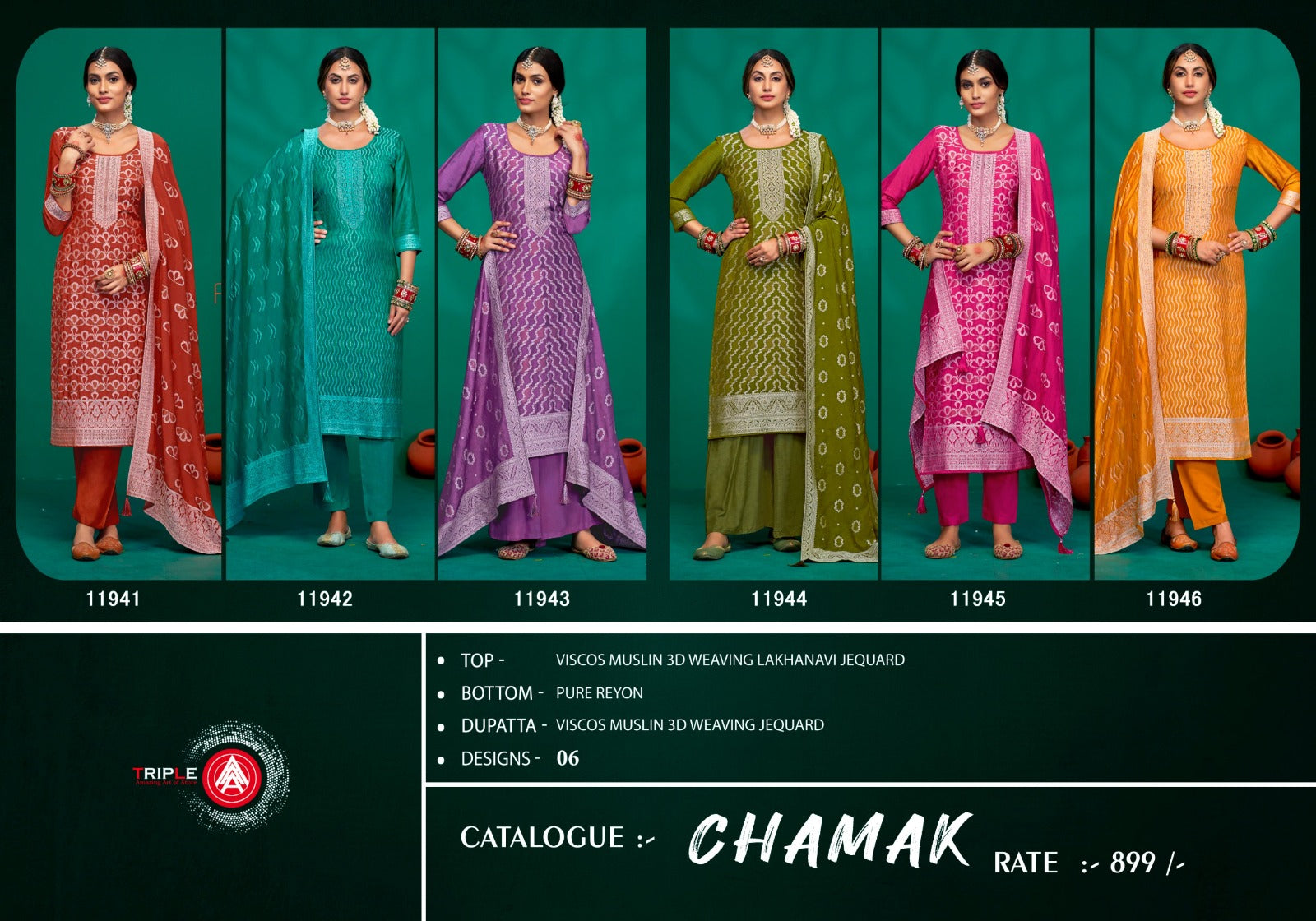Chamak Triple Aaa Viscose Muslin Pant Style Suits Exporter Gujarat