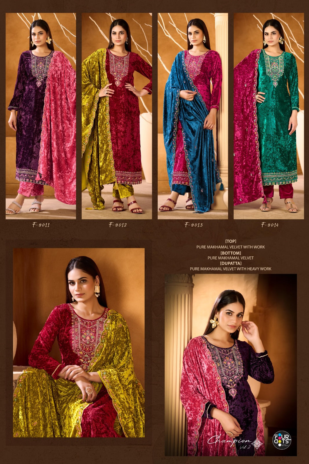 Champion Vol 2 Four Dots Pure Makhamal Velvet Suits Wholesale Rate