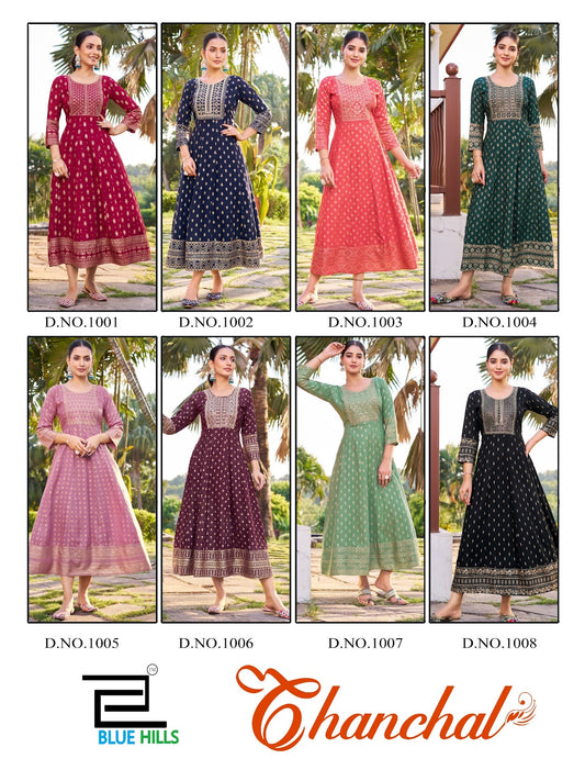 Chanchal Blue Hills Rayon 14Kg Floor Length Kurtis Manufacturer Ahmedabad