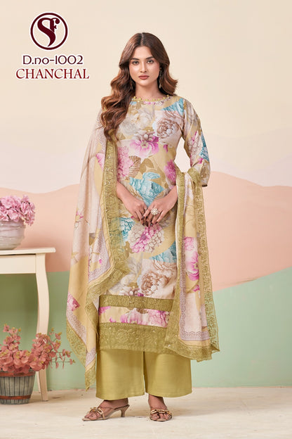 Chanchal Sweety Fashion Viscose Muslin Pant Style Suits Manufacturer Gujarat