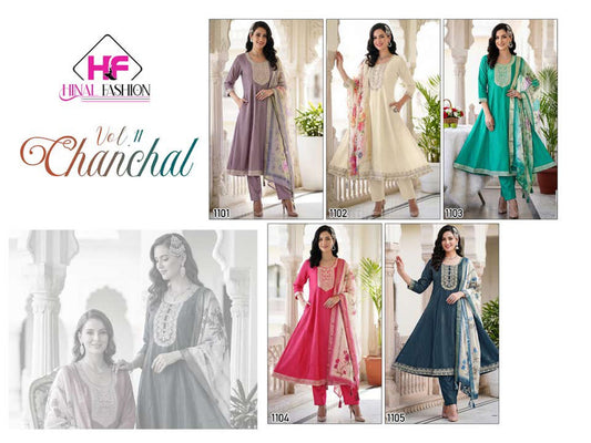 Chanchal Vol 11 Hinal Fashion Roman Simmer Readymade Anarkali Suits Wholesaler
