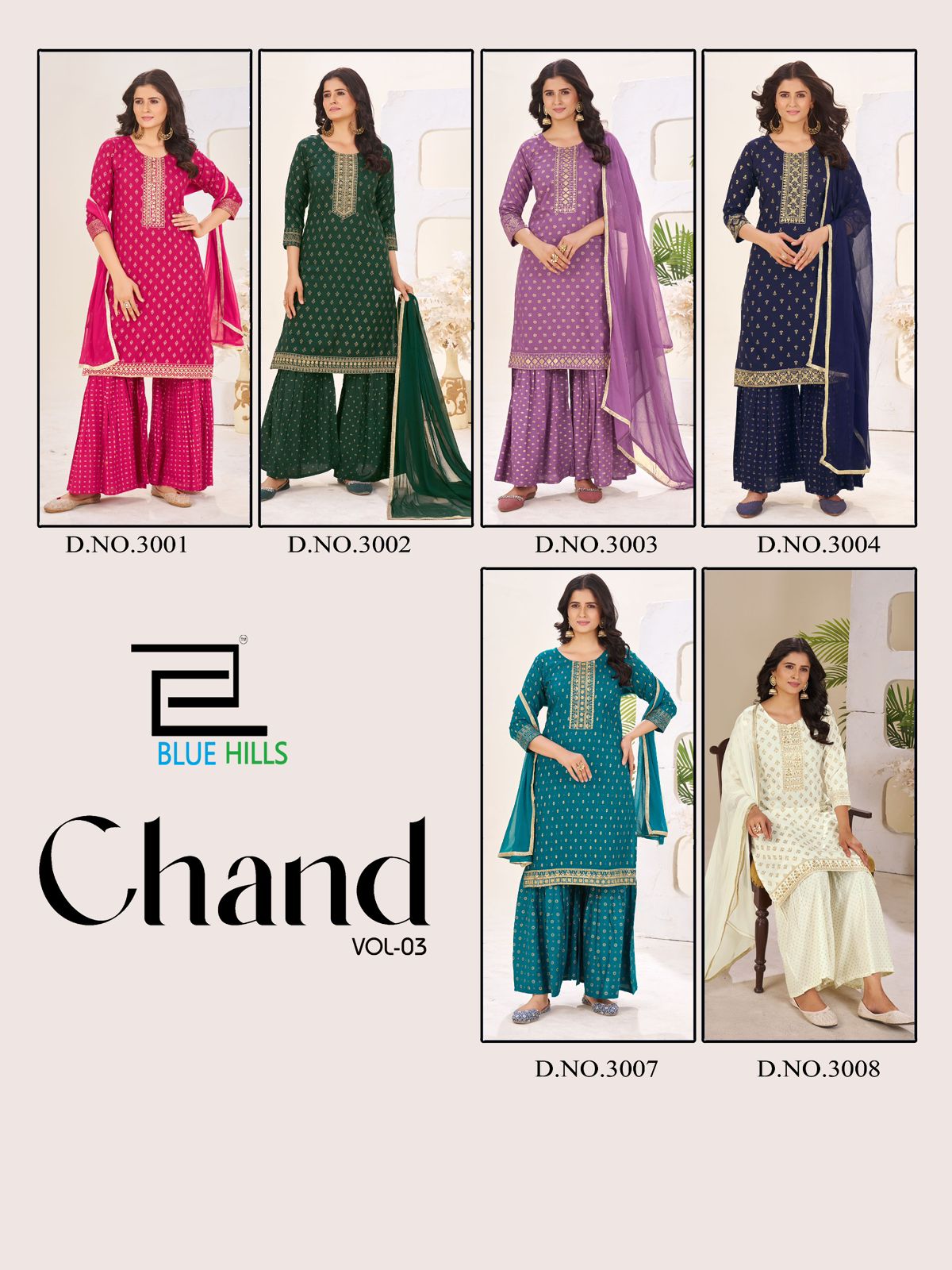 Chand Vol 3 Blue Hills Rayon 14Kg Readymade Sharara Suits Wholesaler India