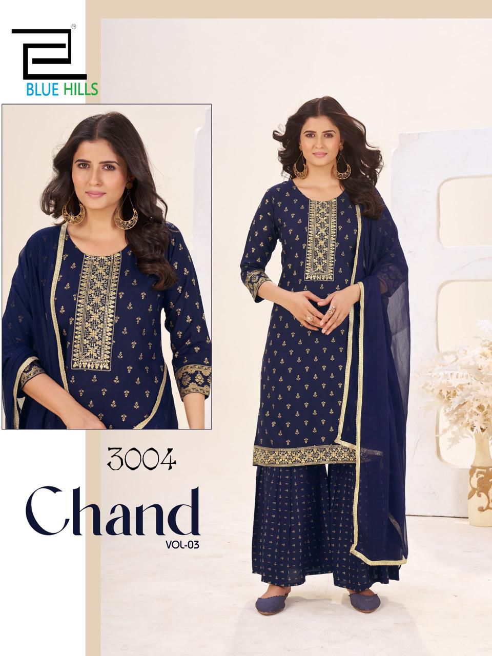 Chand Vol 3 Blue Hills Rayon 14Kg Readymade Sharara Suits Wholesaler India