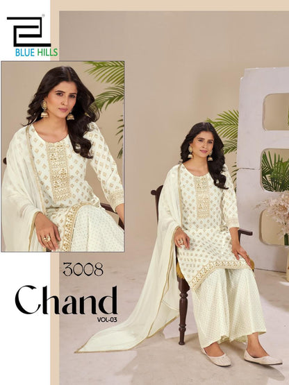 Chand Vol 3 Blue Hills Rayon 14Kg Readymade Sharara Suits Wholesaler India