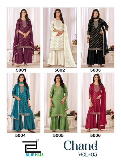 Chand Vol 5 Blue Hills Rayon 14Kg Readymade Sharara Suits Supplier India