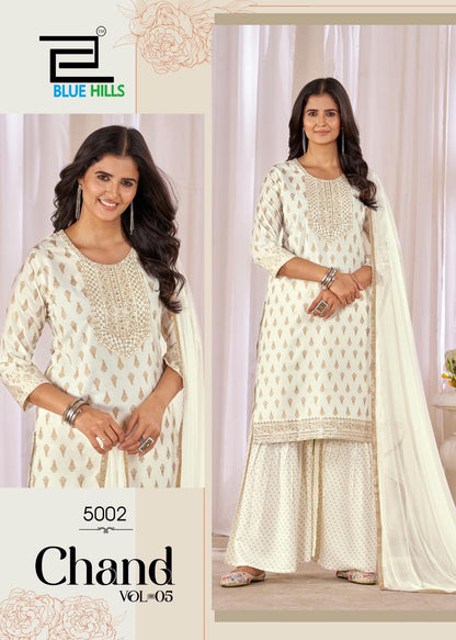 Chand Vol 5 Blue Hills Rayon 14Kg Readymade Sharara Suits Supplier India