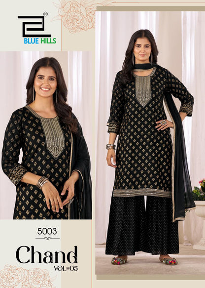 Chand Vol 5 Blue Hills Rayon 14Kg Readymade Sharara Suits Supplier India
