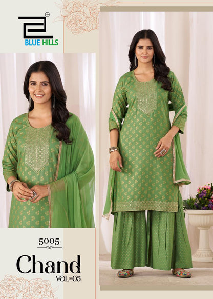 Chand Vol 5 Blue Hills Rayon 14Kg Readymade Sharara Suits Supplier India