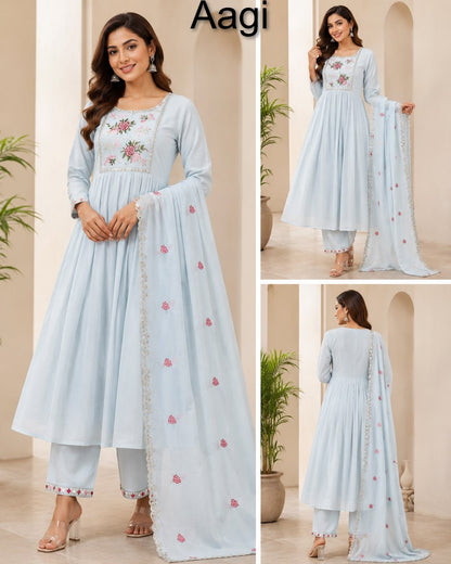 Chanderi 250826 Aagi Mul Readymade Anarkali Suits Wholesaler Ahmedabad
