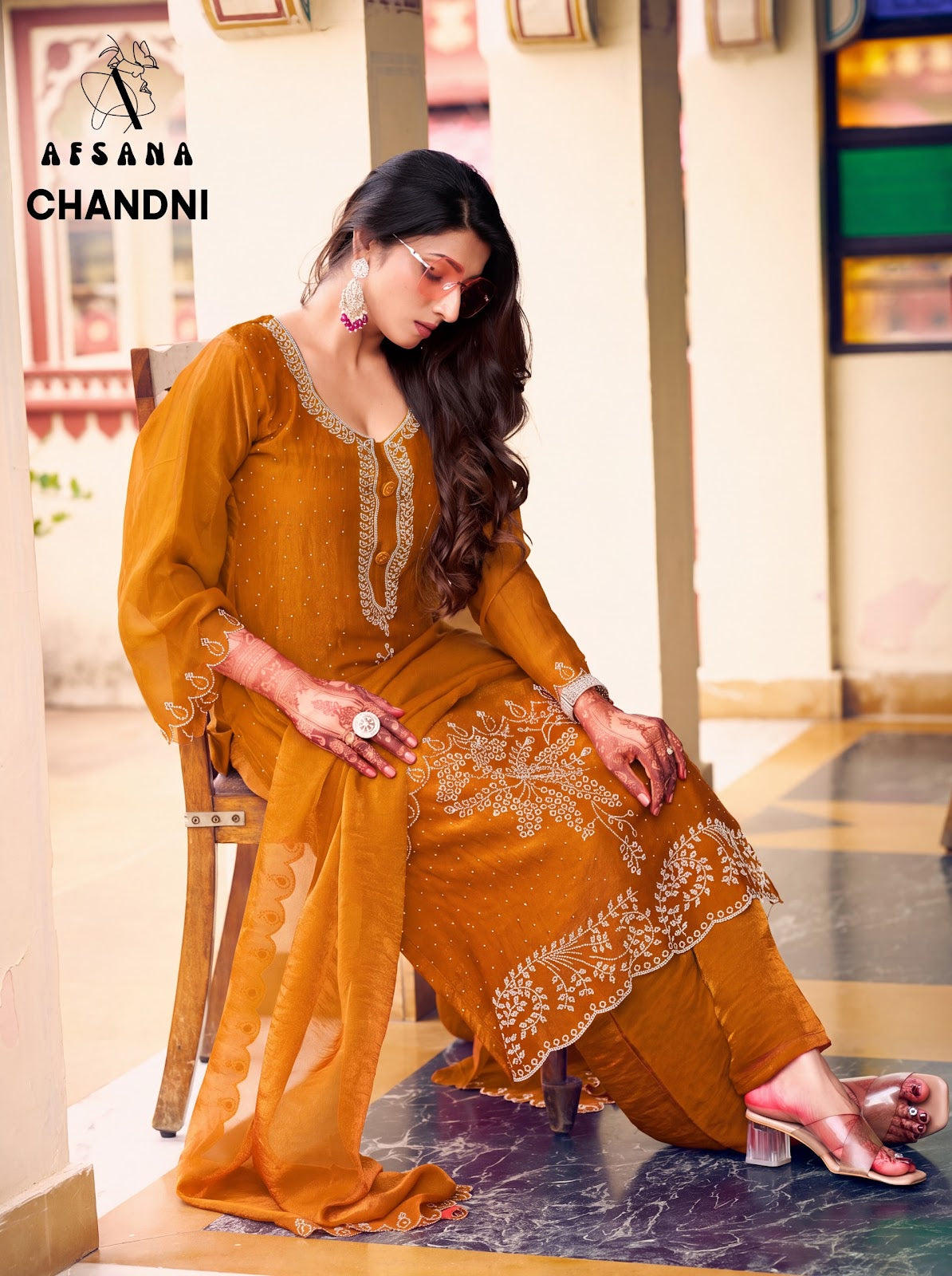 Chandni Afsana Fandy Satin Pakistani Readymade Suits Wholesale