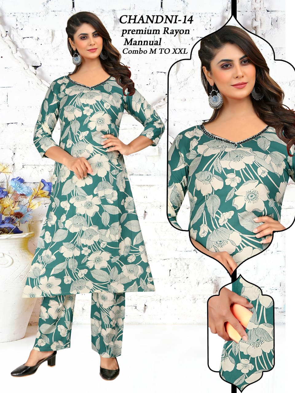 Chandni Green Tomato Rayon Kurti Pant Set Supplier India