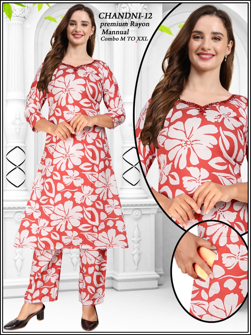 Chandni Green Tomato Rayon Kurti Pant Set Supplier India
