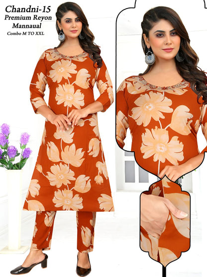 Chandni Green Tomato Rayon Kurti Pant Set Supplier India