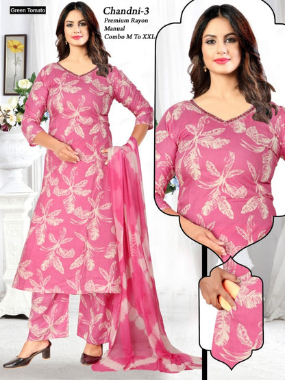 Chandni Green Tomato Rayon Readymade Suits Exporter India
