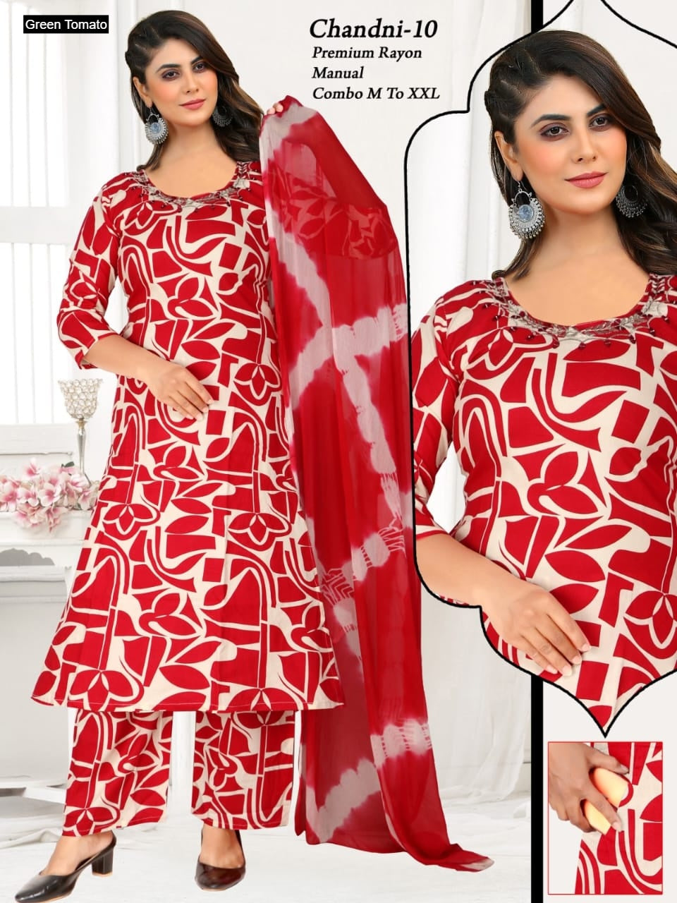 Chandni Green Tomato Rayon Readymade Suits Exporter India