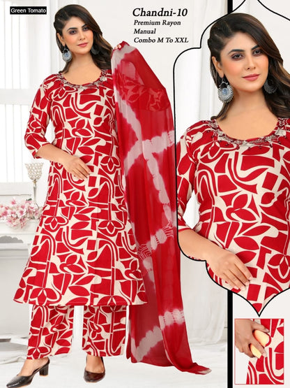 Chandni Green Tomato Rayon Readymade Suits Exporter India