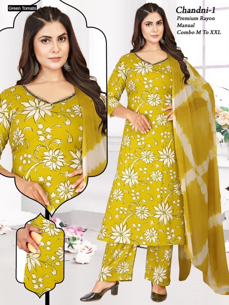 Chandni Green Tomato Rayon Readymade Suits Exporter India