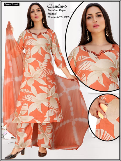 Chandni Green Tomato Rayon Readymade Suits Exporter India
