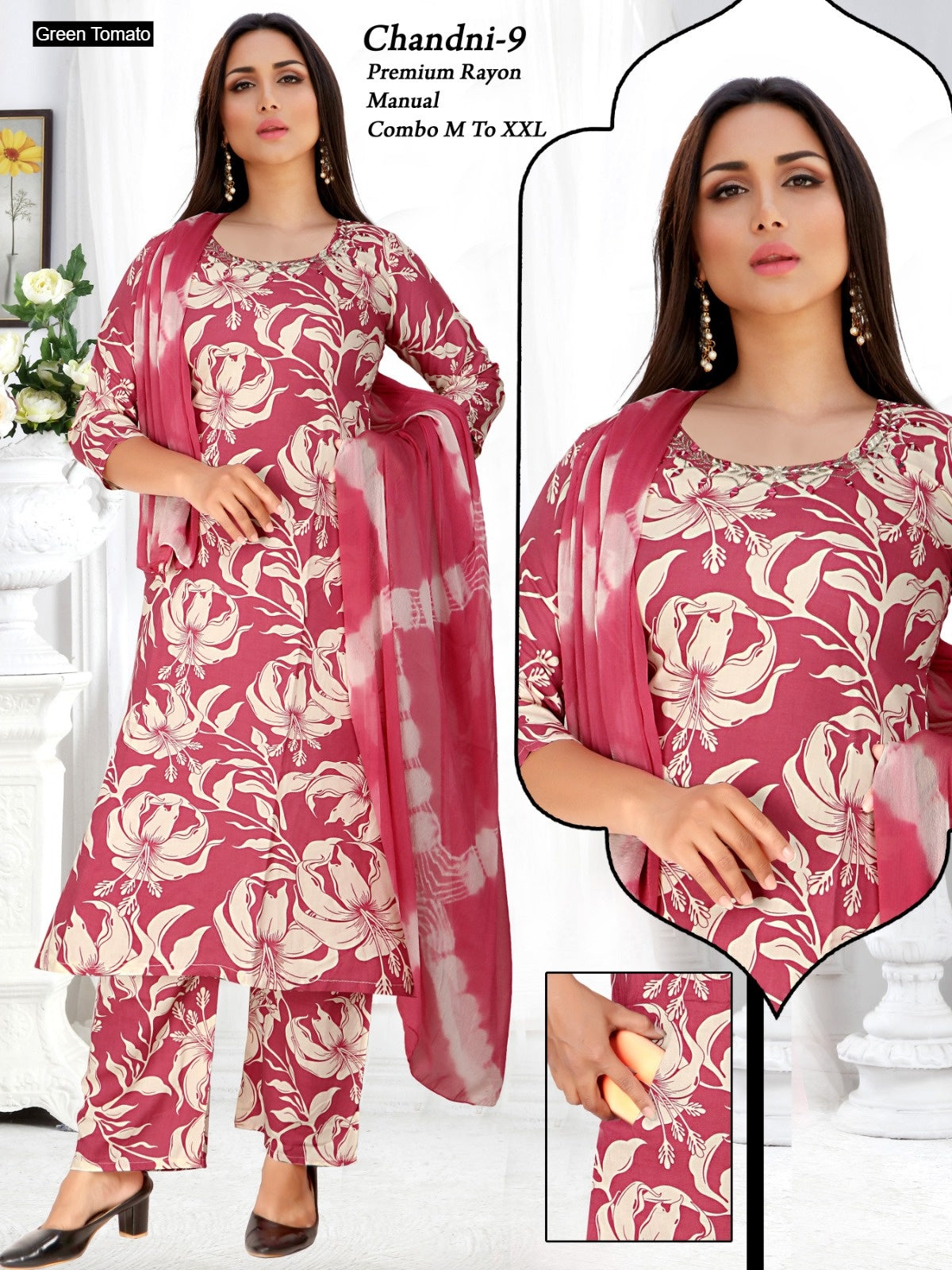 Chandni Green Tomato Rayon Readymade Suits Exporter India