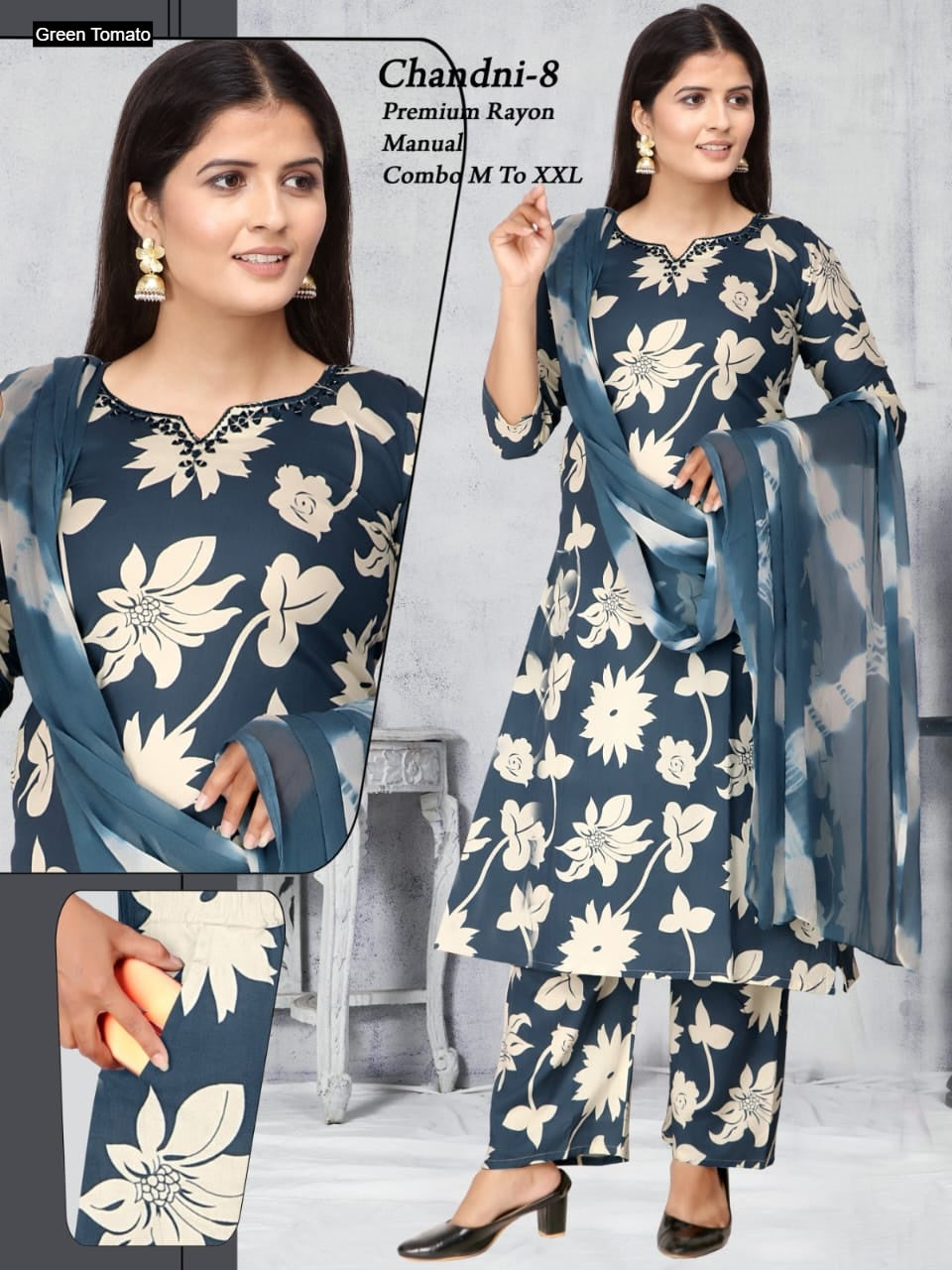 Chandni Green Tomato Rayon Readymade Suits Exporter India