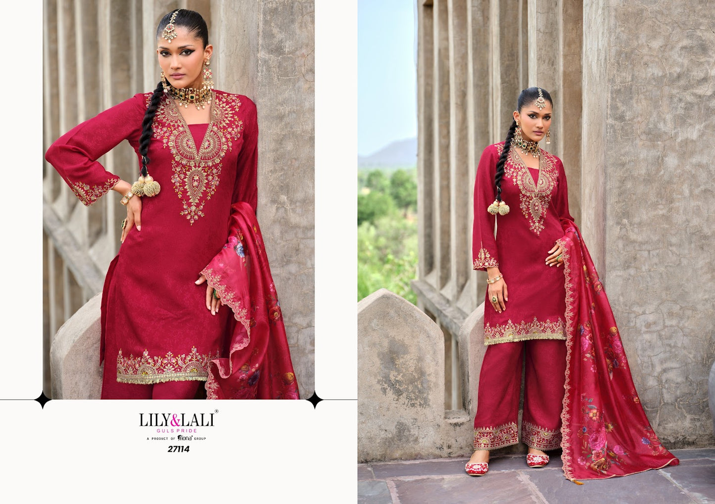 Chandni Lily Lali Chinon Silk Readymade Plazzo Style Suits Exporter