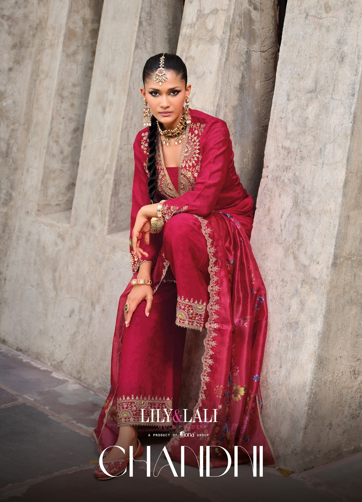 Chandni Lily Lali Chinon Silk Readymade Plazzo Style Suits Exporter