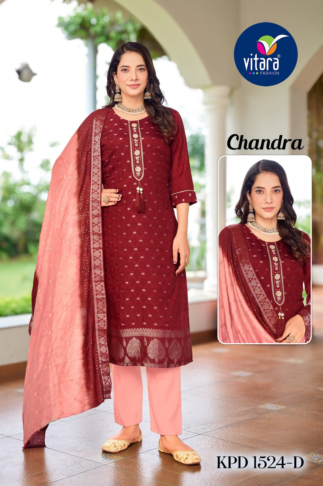 Chandra Vitara Muslin Jacquard Readymade Pant Style Suits Wholesaler